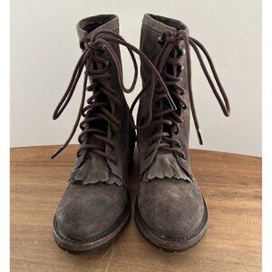 Vintage Shoe Company Womens $330 Kimberly Lace Up Boots 6.5 M Forest Green Suede